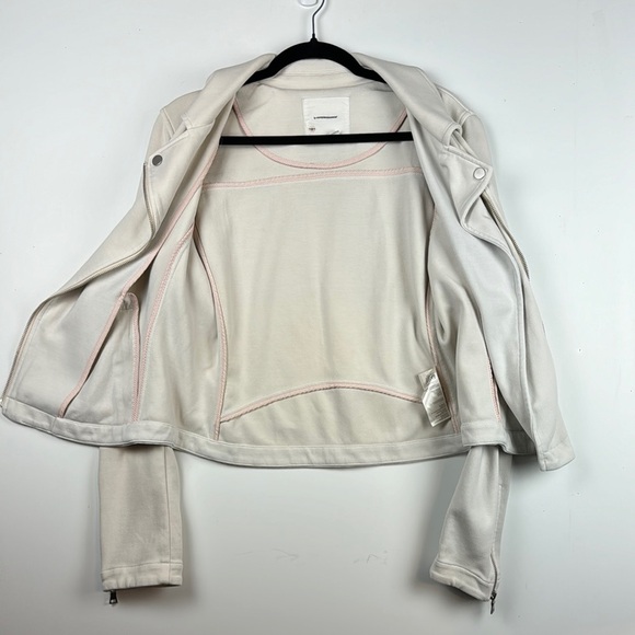 ANTHROPOLOGIE MOTO jacket Sz M CREME COLOR NWOT ZIPPERS SNAPS COTTON/poly blend - Picture 10 of 16